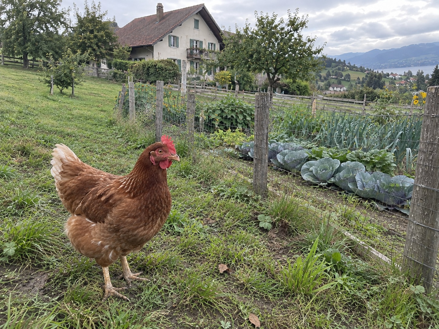 Ehemaliger Bauernhof zum Renovieren mit Hof und Landwirtschaftsland — Haus und Nebengebäude, Eingezäunter Gemüsegarten, Obstgarten, Hühner im Freien